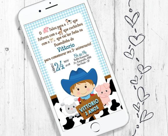 Convite Digital Fazendinha Animais aniversário infantil