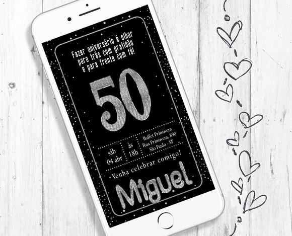 Convite Digital Festa 50 Anos Aniversário Cinquentei Prata