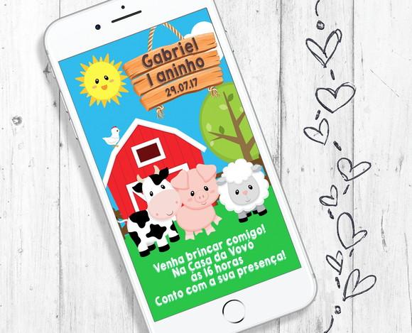 Convite Digital Fazendinha Animais aniversário festa infantil