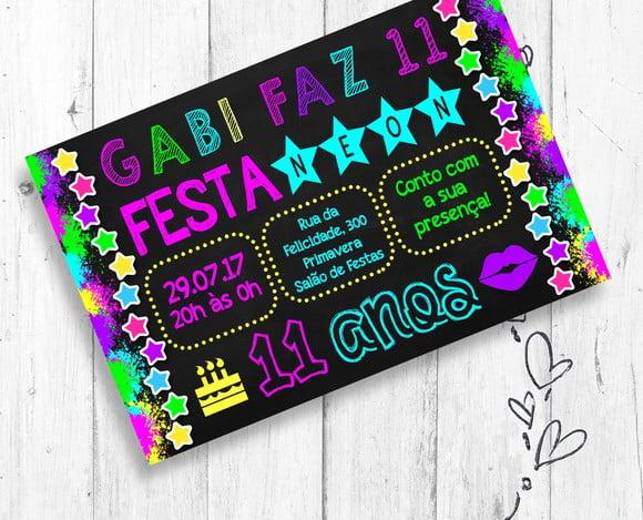 Convite Digital Festa Neon Party Glow