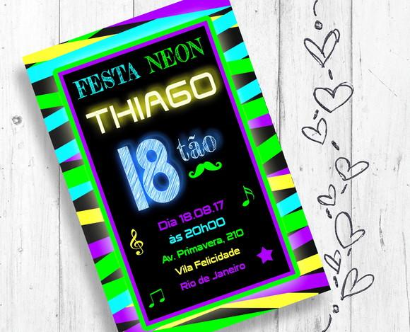Convite Digital Festa Neon Party azul e verde