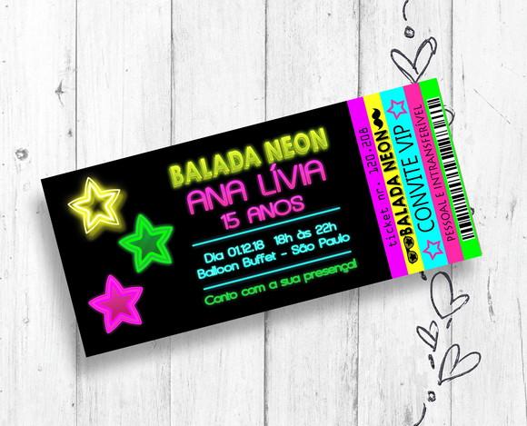 Convite Digital Festa Neon Tipo Ingresso aniversário