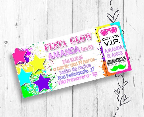 Convite Digital Festa Neon Tipo Ingresso