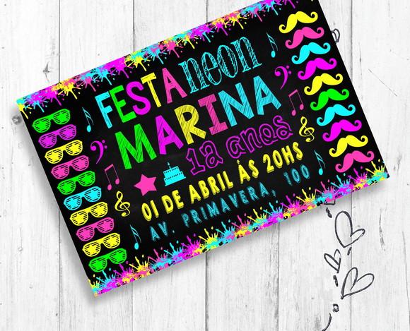 Convite Digital Festa Neon Party aniversário