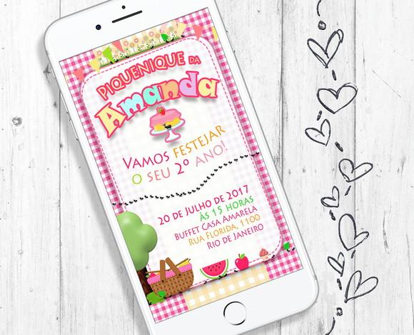 Convite Digital Festa Tema Picnic aniversário infantil
