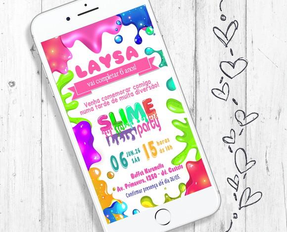 Convite Digital Festa Tema Slime Aniversário Entrega Rápida