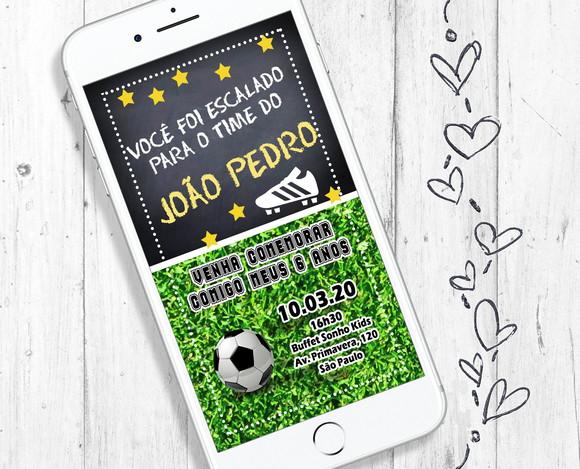 Convite Digital para aniversário tema Futebol