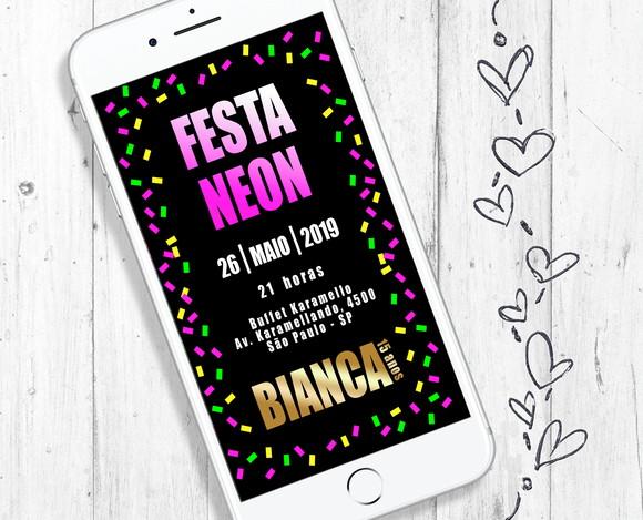 Convite Digital Neon Party Balada Festa Aniversário