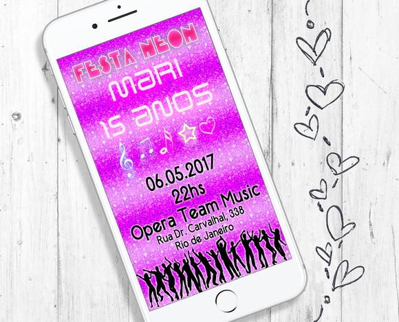 Convite Digital Neon Party Balada aniversário