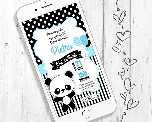 Convite Digital Pandinha Azul aniversário infantil