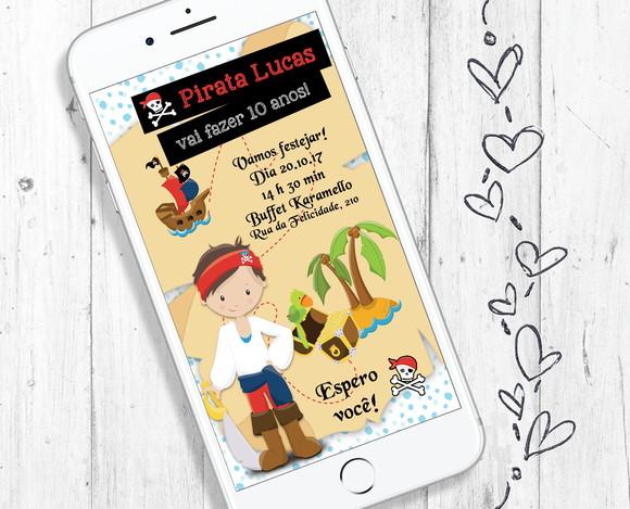 Convite Digital Pirata Aniversário Tema Menino Whatsapp