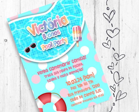 Convite Digital Pool Party Piscina aniversário infantil