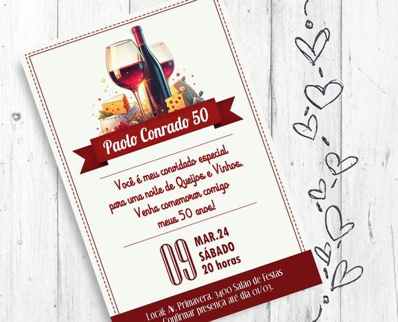 Convite Digital Queijos e Vinhos aniversário evento