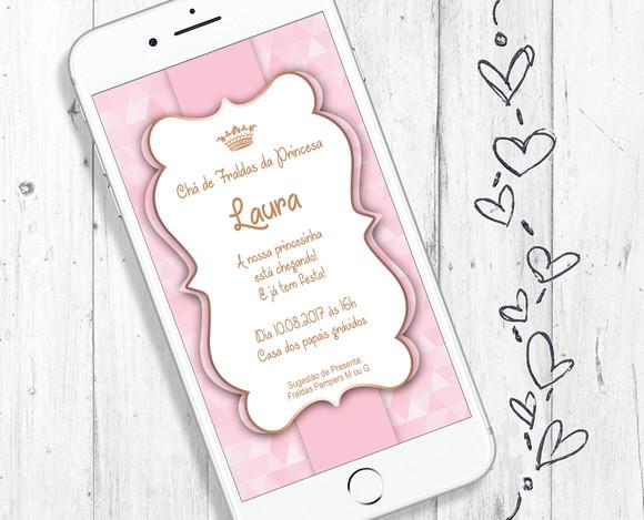Convite Digital Realeza Princesa aniversário menina