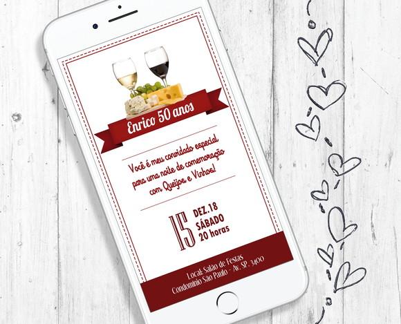 Convite Digital Noite de Queijos e Vinhos