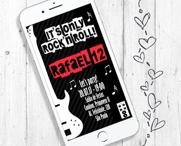 Convite Digital Aniversário tema de Rock Guitarra