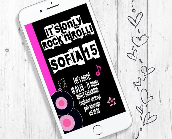 Convite Digital Festa tema Rock menina pink