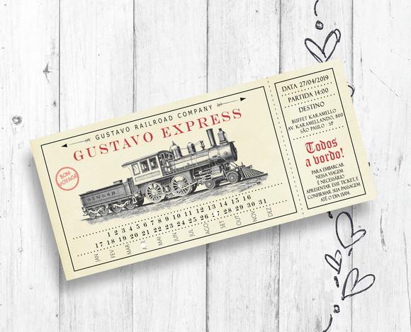 Convite Digital Trem tipo Ingresso aniversário infantil