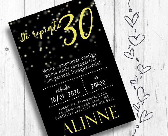 Convite Digital Trintei Aniversário 30 Anos Amarelo e Preto chiq
