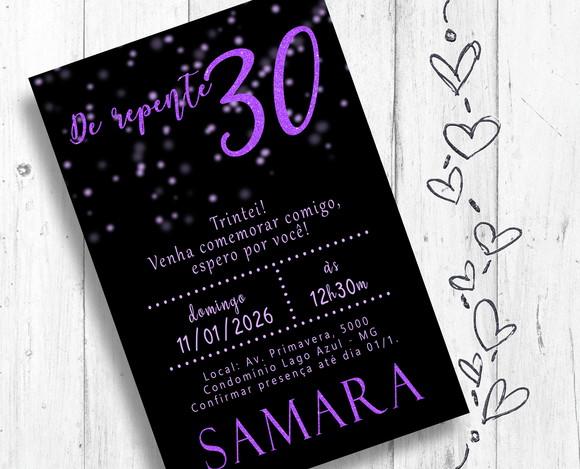 Convite Digital Trintei Aniversário 30 Anos Tema Roxo Preto