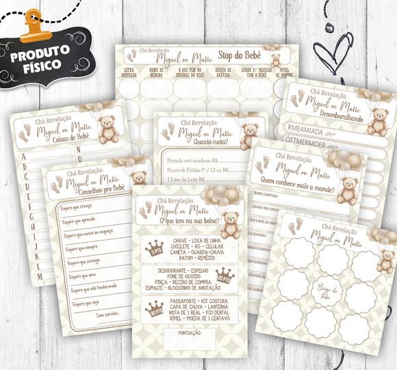 Kit 8 Brincadeiras Chá Revelação Ursinho para 30 Convidados
