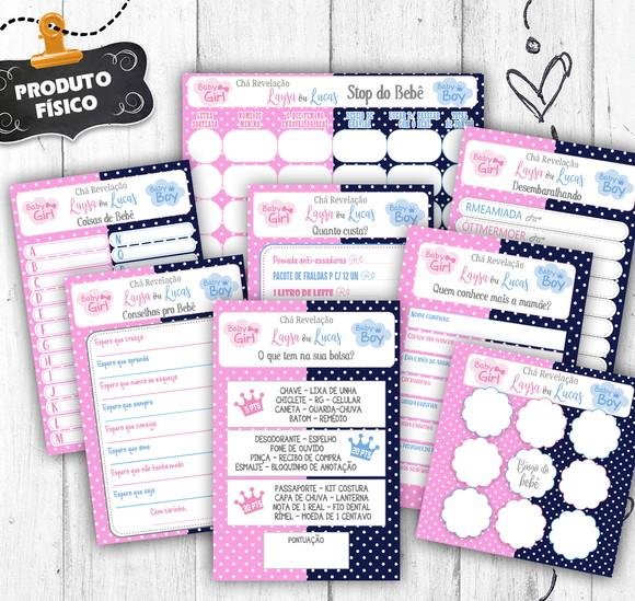 Kit 8 Brincadeiras Chá Revelação Azul Rosa 30 Convidados