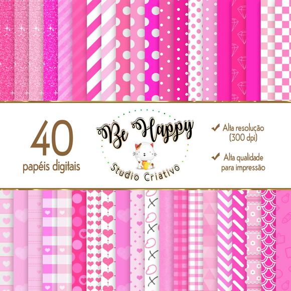 Kit 40 Papeis Digitais tema Pink Rosa