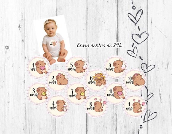 Kit Mesversário tema Capivara 12 Meses Adesivos Bebê mês a mê