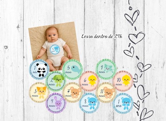 Kit Mesversário Animais Adesivos 12 Meses Bebê mês a mês