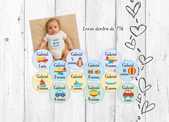 Kit Mesversário Meios de Transporte com Nome Bebê