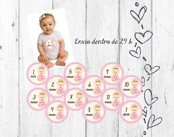 Kit Mesversário Ursinha Princesa Adesivos Bebê mês a mês