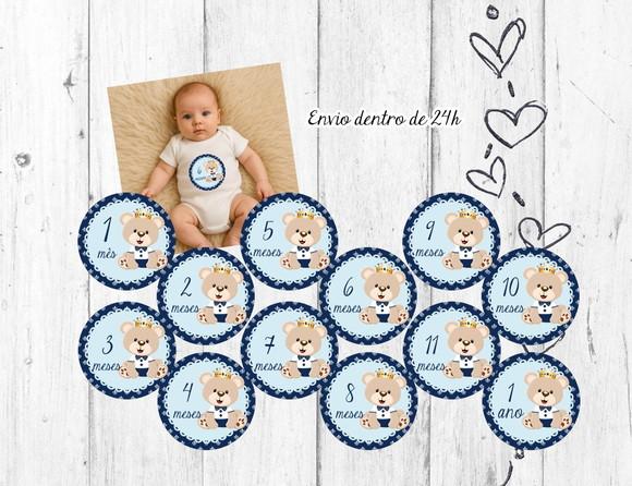 Kit Mesversário Ursinho Príncipe Bebê 12 Meses mês a mês