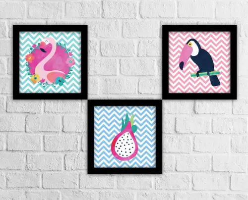 3 Artes Digitais para Quadro Flamingo