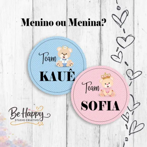 Adesivo Times Chá Revelação Personalizado Menino ou Menina 60 unids