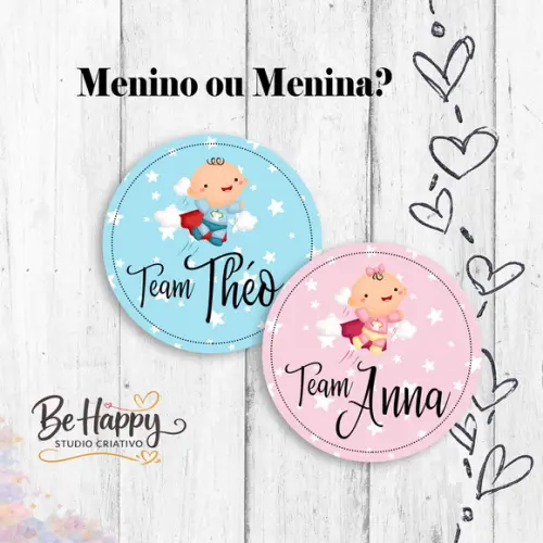 Adesivo Times Chá Revelação Personalizado Menino ou Menina 60 unids