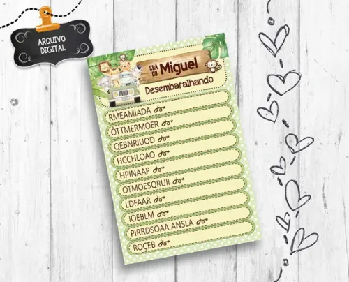 Brincadeira Chá de Bebê Desembaralhando arquivo digital