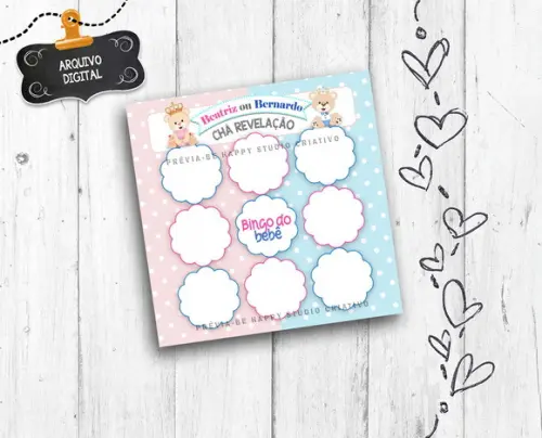 Brincadeira Chá Revelação Bingo do Bebê arquivo digital