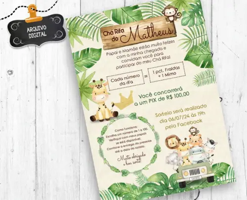 Chá Rifa Safari para chá de bebê arquivo digital