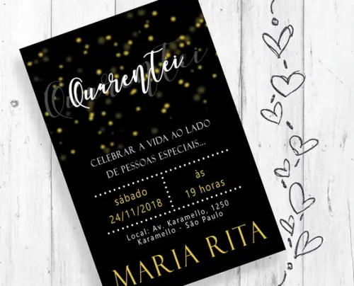 Convite Digital 40 Anos dourado e preto aniversário