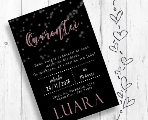 Convite Digital Festa 40 Anos rosa glitter aniversário