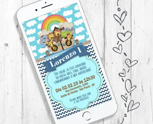 Convite Digital Arca de Noé aniversário tema infantil