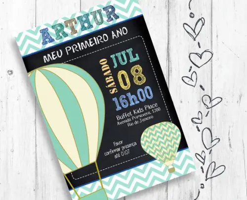 Convite Digital Balões aniversário infantil