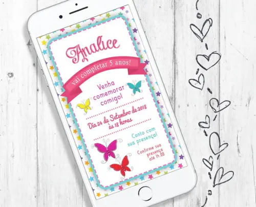 Convite Digital Tema Borboleta aniversário infantil