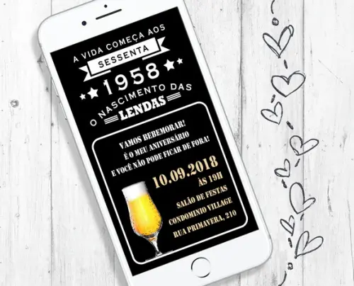 Convite Digital Boteco 60 Anos sessentei aniversário