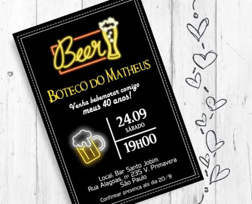 Convite Digital Boteco Neon festa aniversário