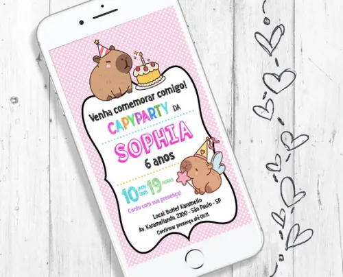 Convite Digital Festa tema de Capivara aniversário