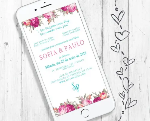 Convite Digital tema de Casamento floral