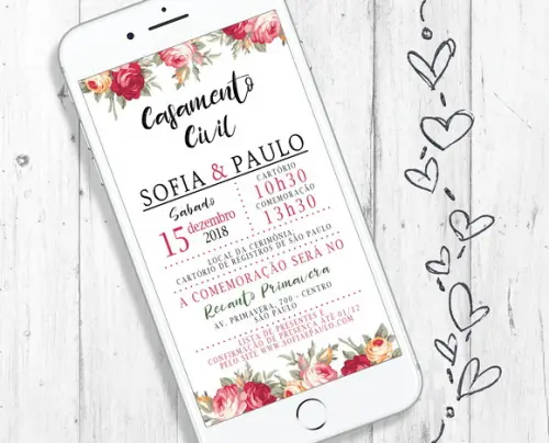 Convite Digital Casamento tema floral chique