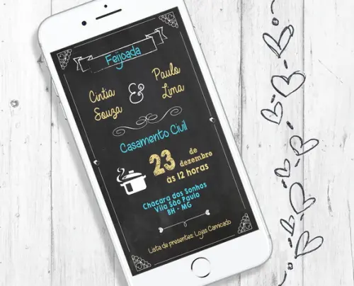 Convite Digital Casamento Feijoada estilo chalkboard