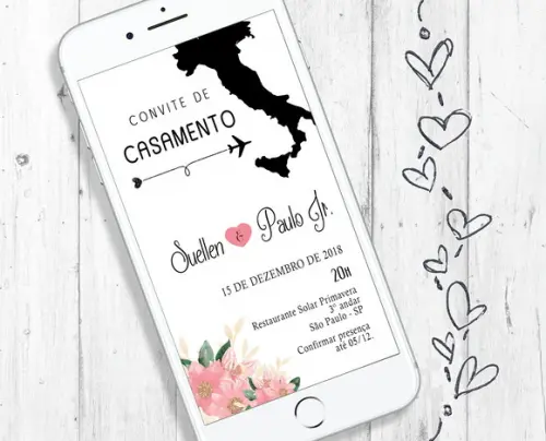 Convite Digital Casamento tema Itália floral